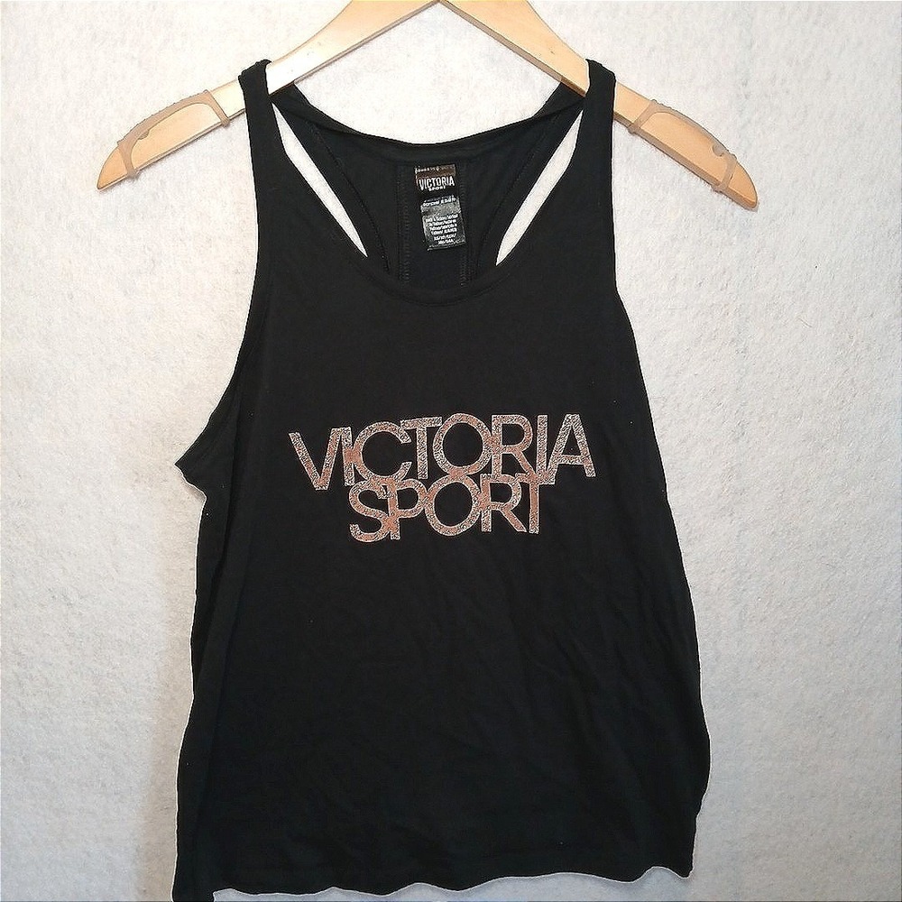 Victoria Sport VSX‎ Tank Top XS Black Racerback Sparkle Logo Gym Workout